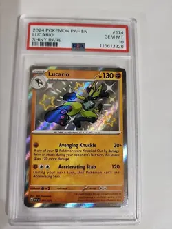 Pokemon TCG Lucario Paldean Fates Shiny Rare Holo Card 174/091 GEM MT Condition - Image 1