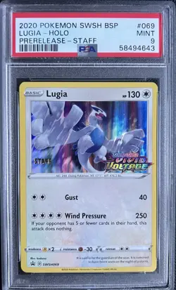 Pokemon Card PSA 9 Lugia STAFF Holo Prerelease Promo Foil SWSH069 Rare 2020 - Image 1