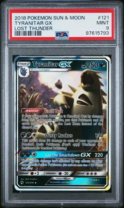 PSA 9 Tyranitar GX 121/214 Lost Thunder Full Art Pokemon Card - Image 1