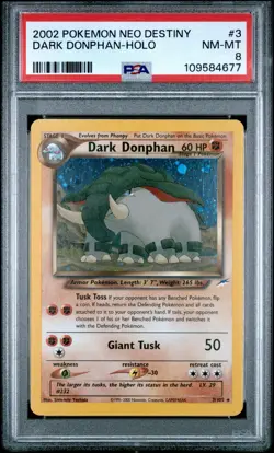 2002 POKEMON NEO DESTINY #3 DARK DONPHAN-HOLO PSA 8 #3 - Image 1