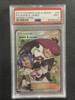 Pokemon Card PSA 9 Jessie & James Hidden Fates Full Art S&M 2019 68/68 - Image 1