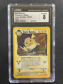 Pokemon Card CGC NM/Mint 8 Dark Raichu Team Rocket Holo WotC 2000 83/82 - Image 1