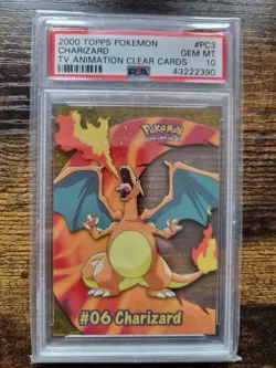 2000 TOPPS POKEMON TV ANIMATION CLEAR CARDS #PC3 CHARIZARD PSA 10 GEM MINT - Image 1