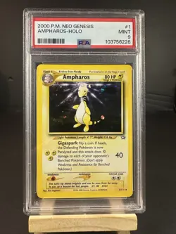 PSA 9 MINT Ampharos 2000 Neo Genesis 1/111 Holo Pokemon Card psa - Image 1