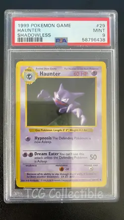 PSA 9 MINT Haunter 29 SHADOWLESS 1999 BASE Set WOTC Pokemon Card - Image 1