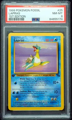 1st Edition Lapras 25/62 PSA 8 Fossil Pokemon Card - Image 1