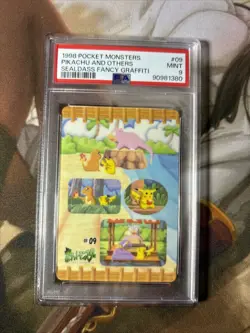 PSA 9 Pokemon Card Pikachu & Others #09 Japanese Bandai Sealdass Fancy Graffiti - Image 1