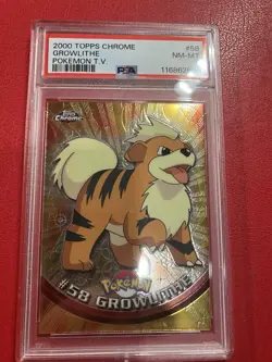 2000 GROWLITHE #58 Topps Chrome 2000 TV Animation Pokemon Card PSA 8 - Image 1