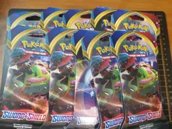 10 Sword And Shield Base Set Sleeved Hanger Pokemon TCG Boosters Sealed/New - Image 1