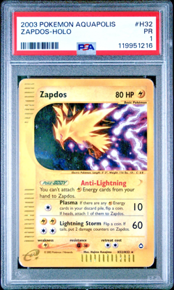 PSA 1 PR 2003 Aquapolis Zapdos Holo Foil H32/H32 WOTC E-Reader Series Pokemon - Image 1