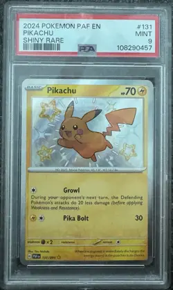 Pokemon Pikachu Shiny Rare #131/091 PAF EN Paldean Fates PSA 9 MINT - Image 1