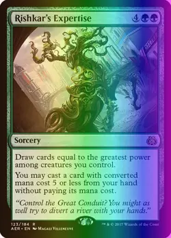 MTG Magic the Gathering Rishkar's Expertise (123/201) Aether Revolt LP FOIL - Image 1