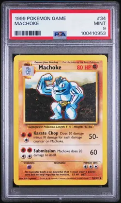 Machoke 34/102 Base Set Uncommon Pokemon Card 1999 Unlimited PSA 9 MINT - Image 1