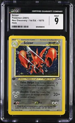 CGC 9 MINT Scizor Neo Discovery 1st Edition 10/75 Holo Pokemon Card - Image 1