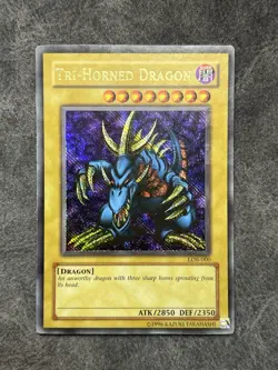 Yu-Gi-Oh! Ultra Rare Reverse Secret Tri-Horned Dragon LOB-000 Misprint Error - Image 1