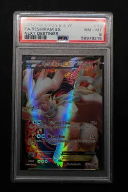 RESHIRAM EX PSA 8 2012 POKEMON BLACK & WHITE NEXT DESTINIES #95 FULL ART FA 8564 - Image 1