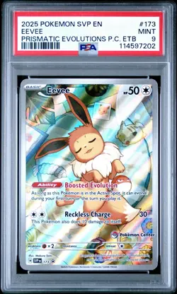 2025 POKEMON PRISMATIC EVOLUTIONS ETB PROMO Pokemon Center SVP 173 EEVEE PSA 9 - Image 1