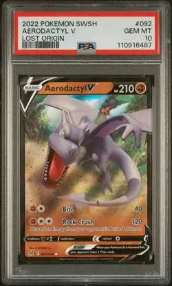 PSA 10 GEM Mint Aerodactyl V 092/196 Holo Rare - Pokemon SWSH Lost Origin - Image 1