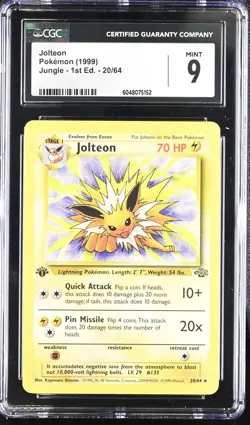 CGC 9 Jolteon 1999 Jungle 1st Edition 20/64 Pokemon Card psa - Image 1