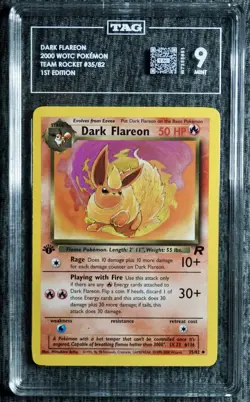 2000 Pokemon 1st Edition Dark Flareon - Team Rocket 35/82 - TAG 9 Mint WOTC - Image 1