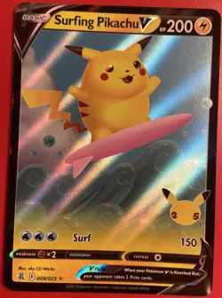 Pokemon Surfing Pikachu V 008/025 - 25th Celebrations Full Art (Pack Fresh) - Image 1