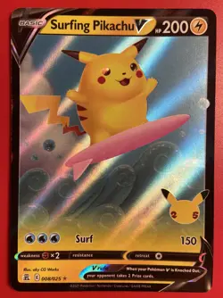 Pokemon Surfing Pikachu V 008/025 - 25th Celebrations Full Art (Pack Fresh) - Image 3