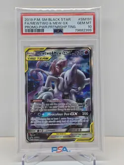 2019 POKEMON SM BLACK STAR PROMO #SM191 MEWTWO & MEW GX PSA 10 - Image 1