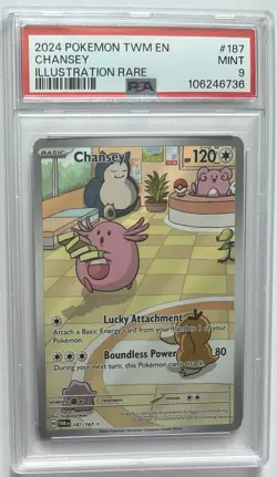 2024 POKEMON TWM TWILIGHT MASQUERADE ILLUSTRATION RARE #187 CHANSEY MINT PSA 9 - Image 1