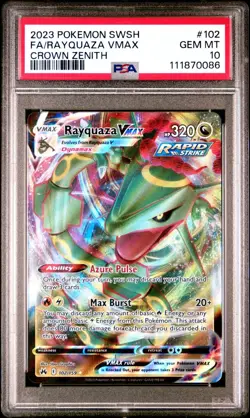 2023 POKEMON SWORD & SHIELD CROWN ZENITH #102 FULL ART/RAYQUAZA VMAX PSA 10 Gem - Image 1