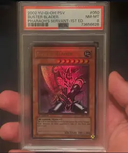 2002 Yu-Gi-Oh! Buster Blader Pharaoh's Servant PSV 1st Edition PSA 8 HOLO BLEED - Image 2