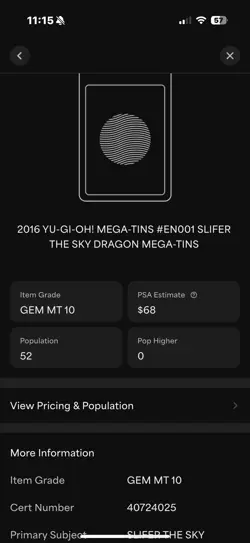 2016 Yu-Gi-Oh Mega Tins #001 SLIFER THE SKY DRAGON Limited Edition PSA 10 - Image 3