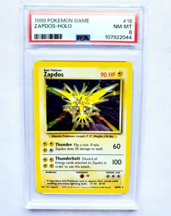 Pokemon Zapdos Card 16/102 Base Set Holo Rare WOTC PSA 8 NM-MINT Vtg Card 1999 - Image 2