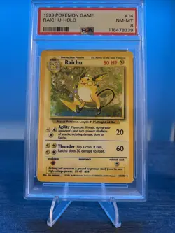 PSA 8 Base Set Raichu 14/102 Pokemon Card Holo Rare 1999 Unlimited - Image 1
