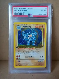 1999 1st Edition Machamp Holo 8/102 Pokemon Card PSA 8 - Image 1