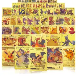 Pokemon 55 PCS Gold Cards Packs Vmax V EX GX Rare Golden Cards TCG Deck Box - Image 1