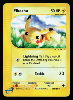 Pikachu 124/165 Reverse Holo Expedition Pokemon Card - Image 1