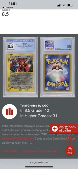 Pokemon Japanese Scizor CGC 8.5 075/087 Wind from the Sea Aquapolis Holo 1st Ed - Image 4
