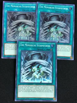 YUGIOH THE MONARCHS STORMFORTH DASA-EN044 1ST SUPER X3 PLAY/WEAR - Image 1