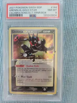 PSA 8 NM/MT Greninja Gold Star SWSH 144 Celebrations Pokemon Card - Image 1