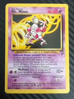 Pokemon TCG Mr. Mime Base Set 2 Unlimited Rare Card 27/130 MP - Image 1
