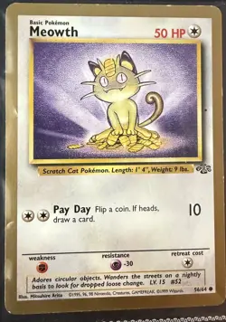 Meowth Gold Border Jungle 1999 Pokemon Card Fruit Roll-Ups Promo 56/64 - Image 1