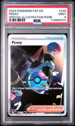 PSA 9 Penny #239/091 Special Illustration Rare - Paldean Fates Pokemon TCG Card - Image 1