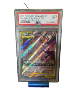 2019 POKEMON SUN & MOON COSMIC ECLIPSE #216 SOLGALEO & LUNALA GX PSA 9 - Image 1