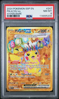 2024 Pokemon Ssp En-Surging Sparks Pikachu Ex Hyper Rare PSA 8 - Image 1