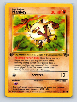 Mankey 1st Edition 55/64 Jungle Pokemon TCG Card | NM - Image 1