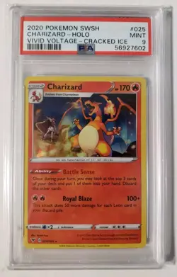 PSA 9 Mint Charizard Cracked Ice Holo 025/185 Pokemon Card Vivid Voltage - Image 1