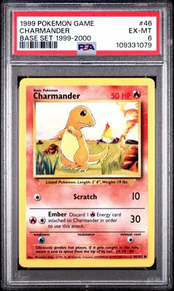 1999-2000 Pokemon Base Set Charmander 46/102 PSA 6 Excellent-Mint - Image 1