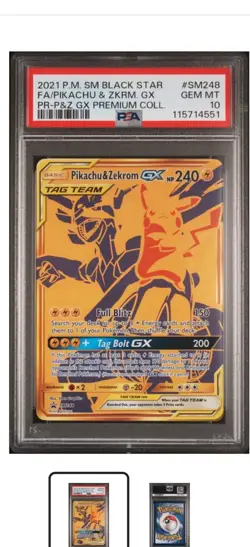 2021 POKEMON SM BLACK STAR PROMO #SM248 FULL ART/PIKACHU & ZEKROM GX PSA 10 - Image 1