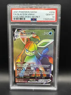 2021 Pokemon SWSH Evolving Skies Glaceon VMAX 208/203 FA Secret Rare PSA 10 - Image 1