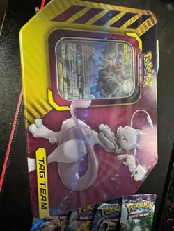 Pokemon Trading Card : Mewtwo & Mew GX Tag Team Tin (Brand New Factory Sealed) - Image 1